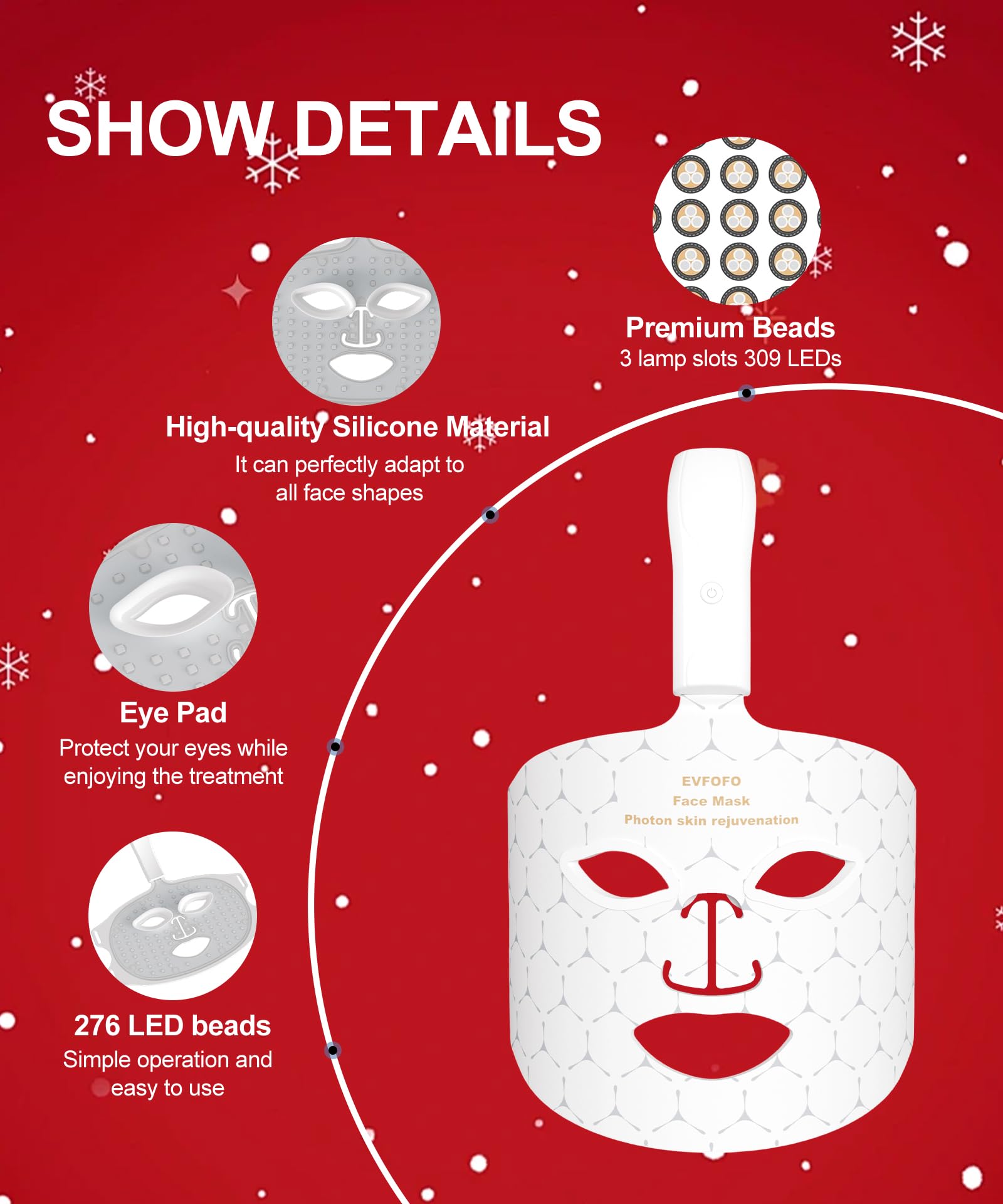 EVFOFO red light facial mask silicone material for comfortable wear