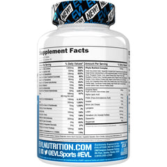 EVL Advanced Daily Multivitamin for Men label emphasizes vegetarian and gluten-free formulation.