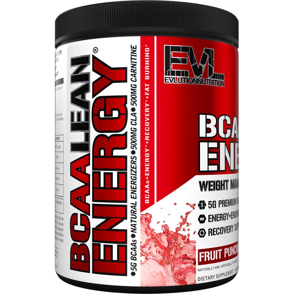 EVL BCAA Lean Energy Powder ingredients panel highlighting BCAAs and energizers