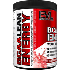 EVL BCAA Lean Energy Powder ingredients panel highlighting BCAAs and energizers