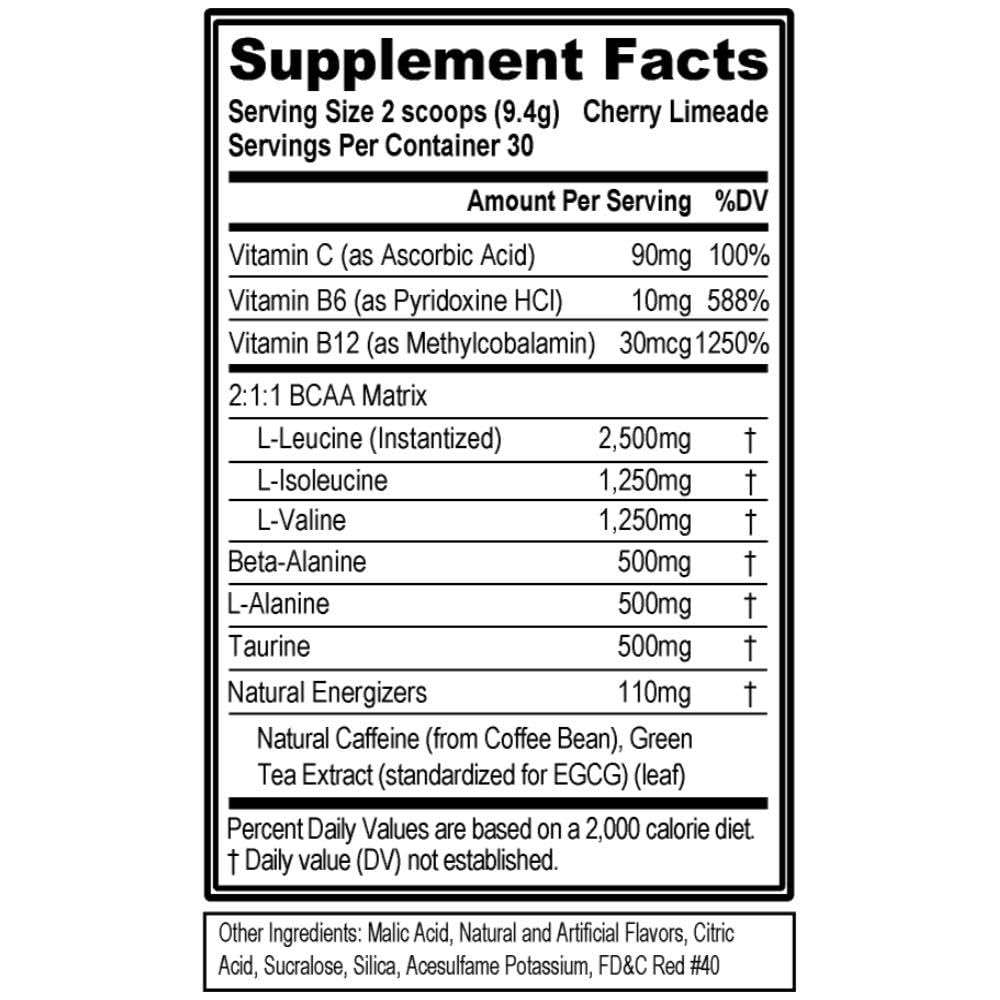 EVL BCAAs Energy powder in a shaker showing mix for hydration and energy