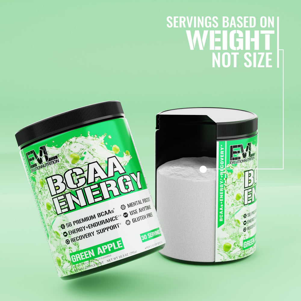 EVL BCAAs Energy scoop beside a glass after a workout