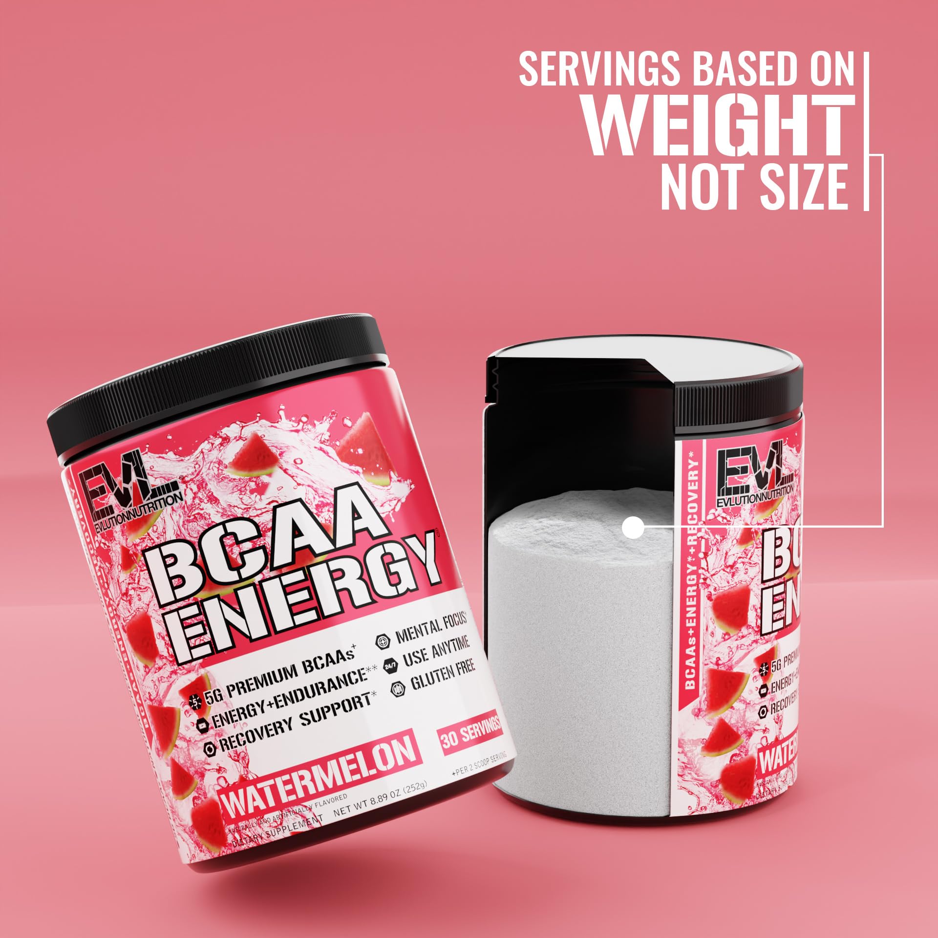 EVL BCAA measuring scoop filled with powder before training