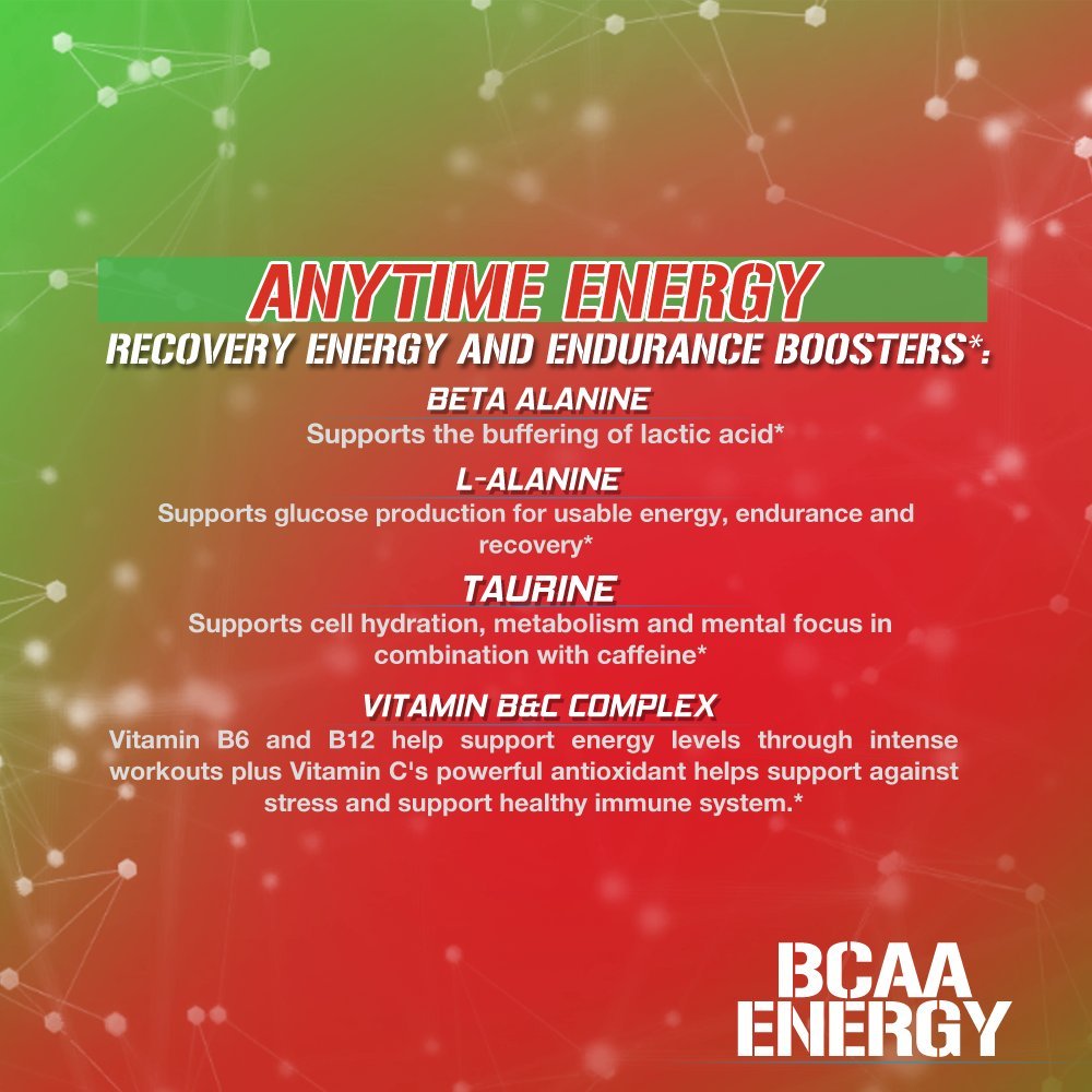 EVL BCAAs with natural caffeine from coffee and green tea for alertness.
