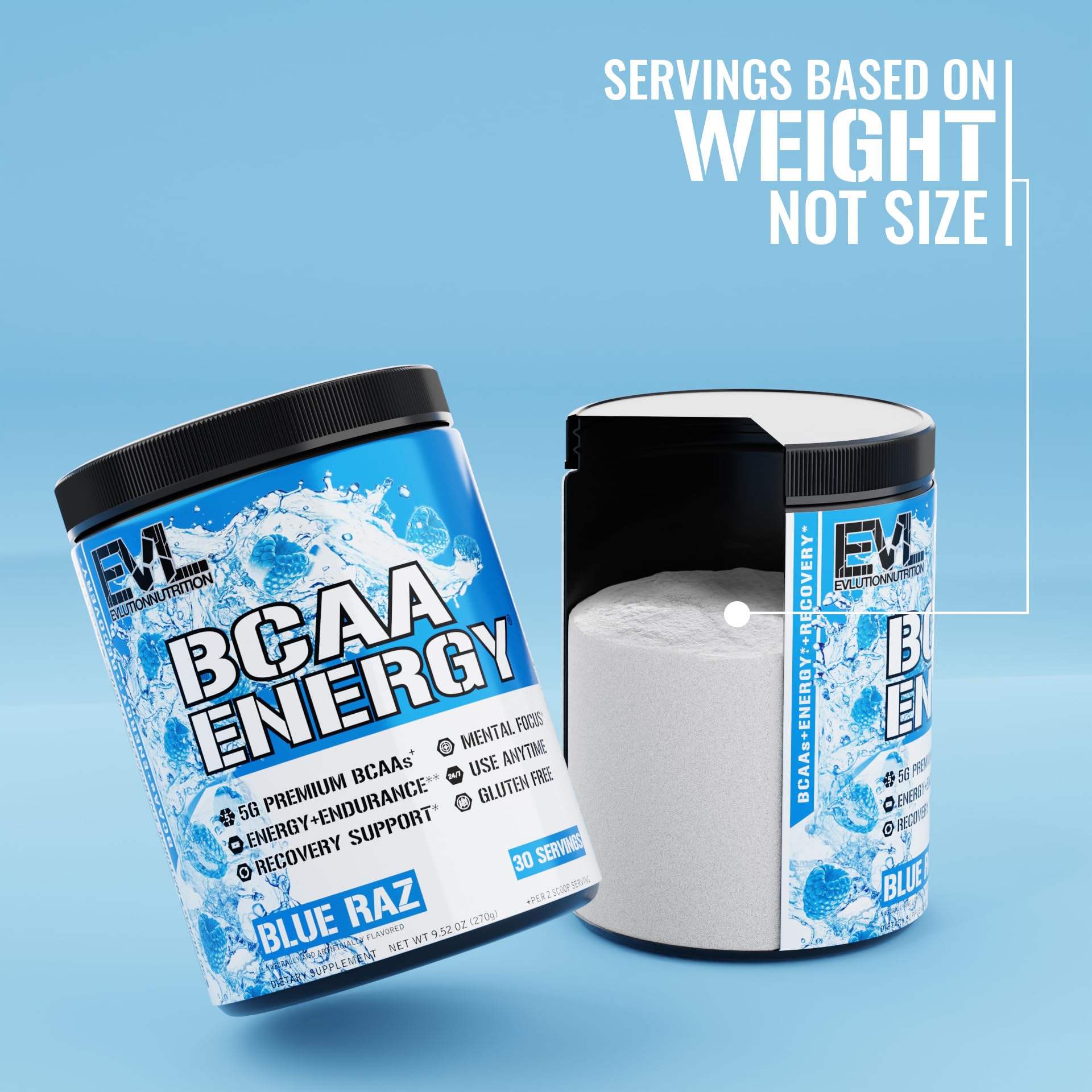 EVL BCAAs tub with shaker on a workout table ready to mix.