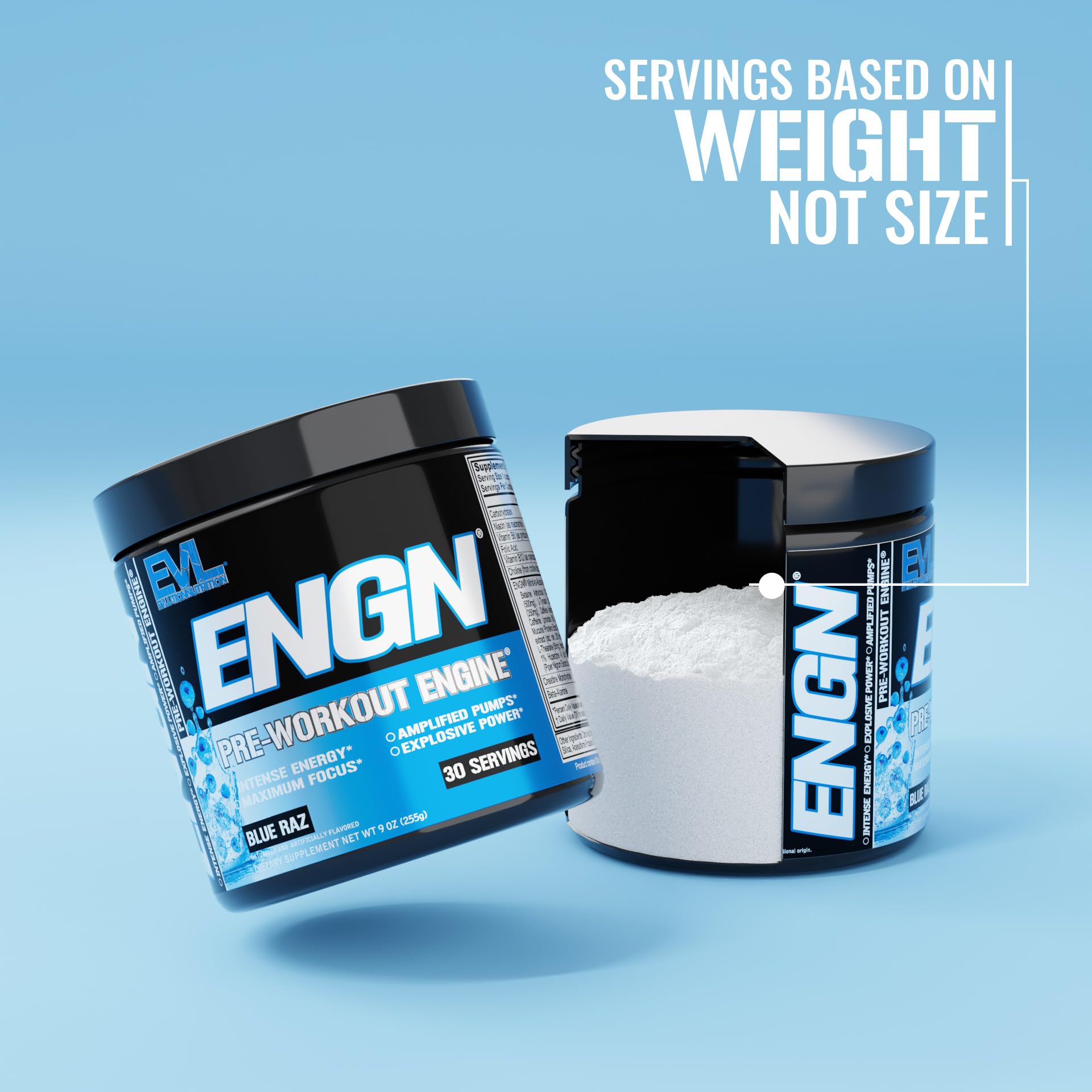 Close-up of EVL ENGN ingredients including caffeine and beta-alanine.