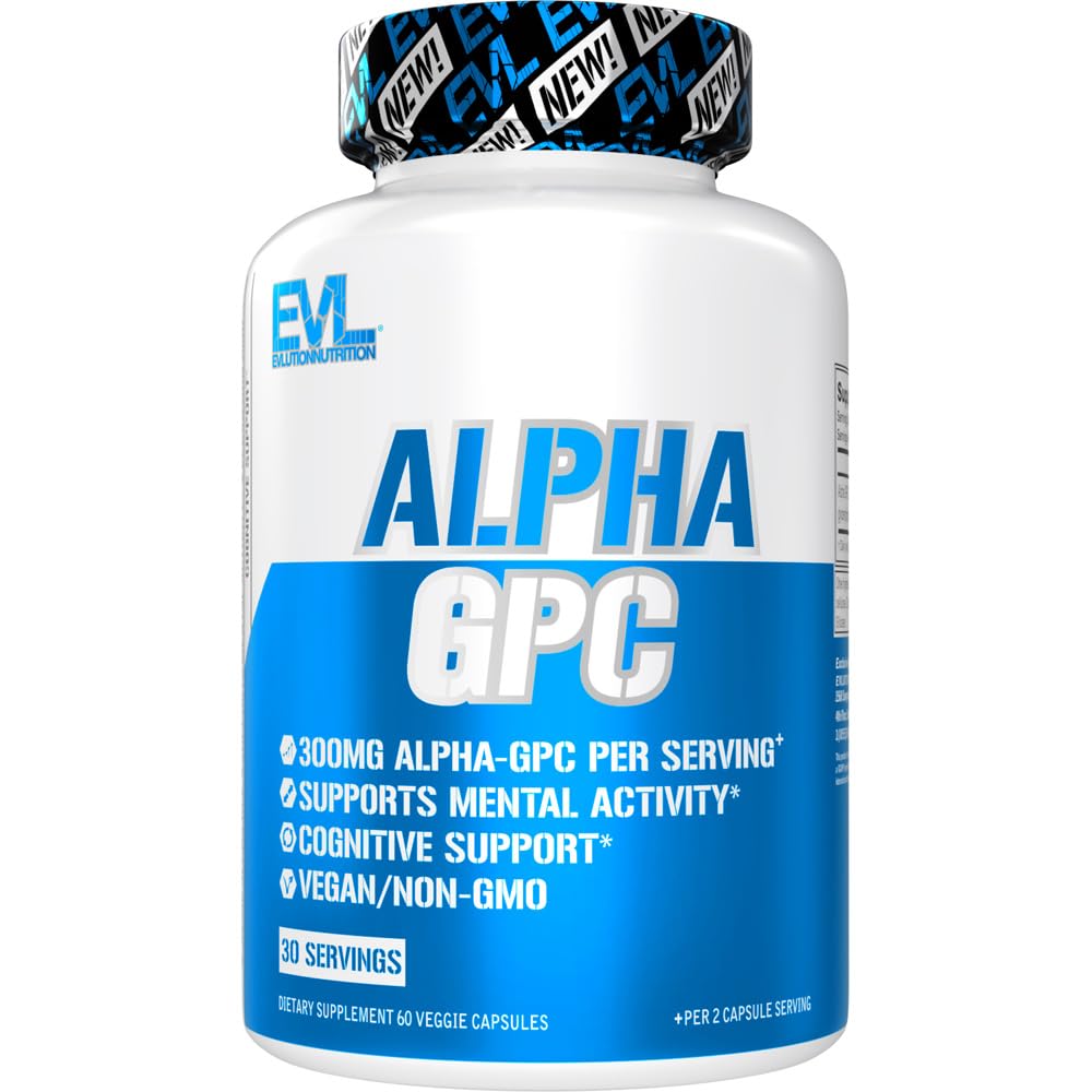 EVL Nutrition Alpha GPC bottle front supports focus and mood.