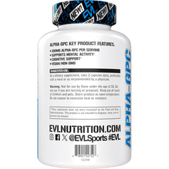 EVL Alpha GPC capsules closeup suggests daily focus and mental clarity.