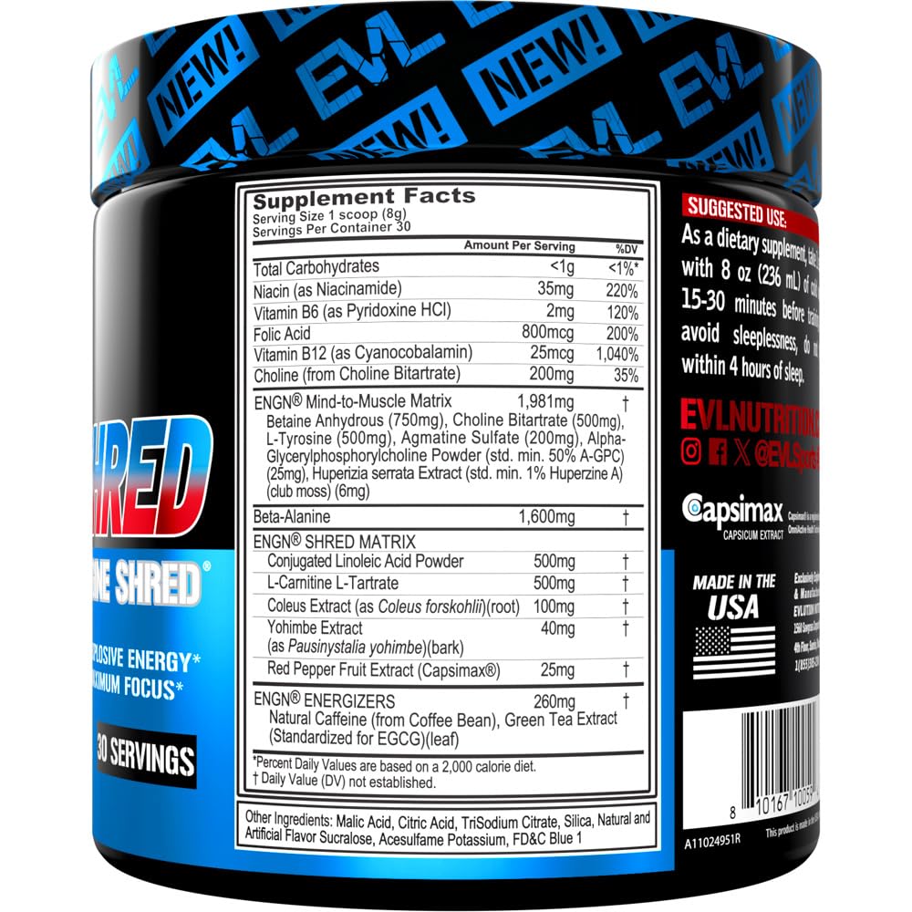 EVL ENGN Shred scoop boosts energy and endurance for intense training sessions.