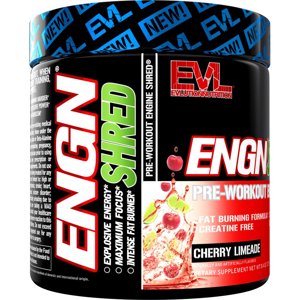EVL ENGN Shred label closeup highlighting ingredients for informed workouts.