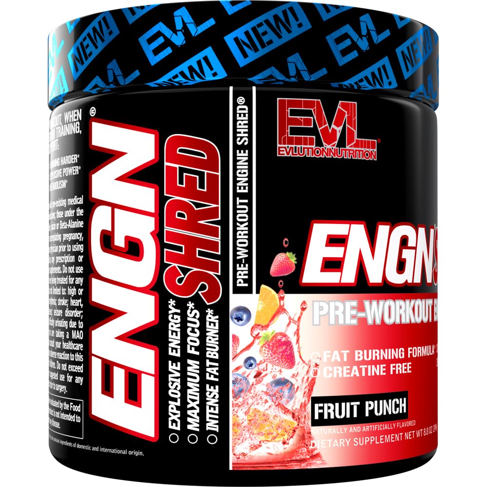 EVL Ultimate Pre Workout Powder label highlights energizing formula for workouts.
