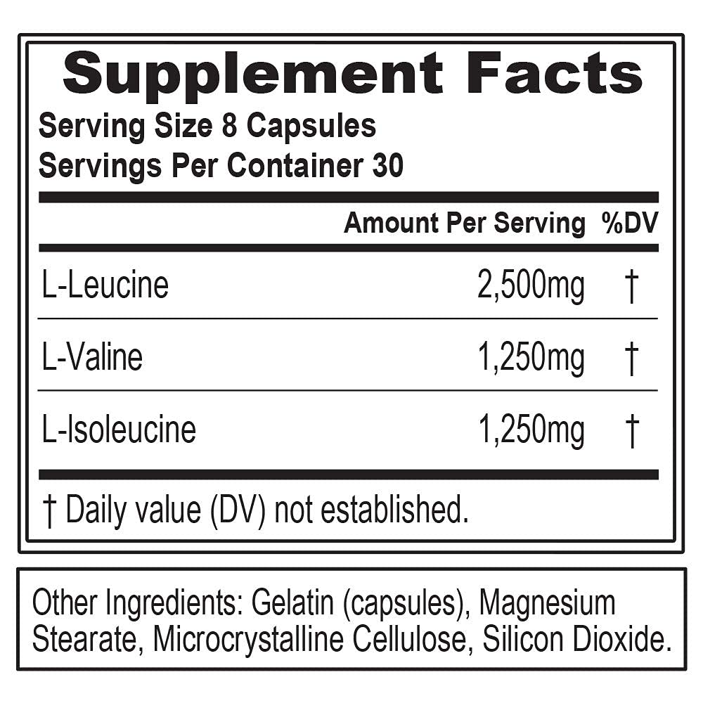 EVL BCAA5000 bottle with branding emphasizing recovery and lean muscle goals.