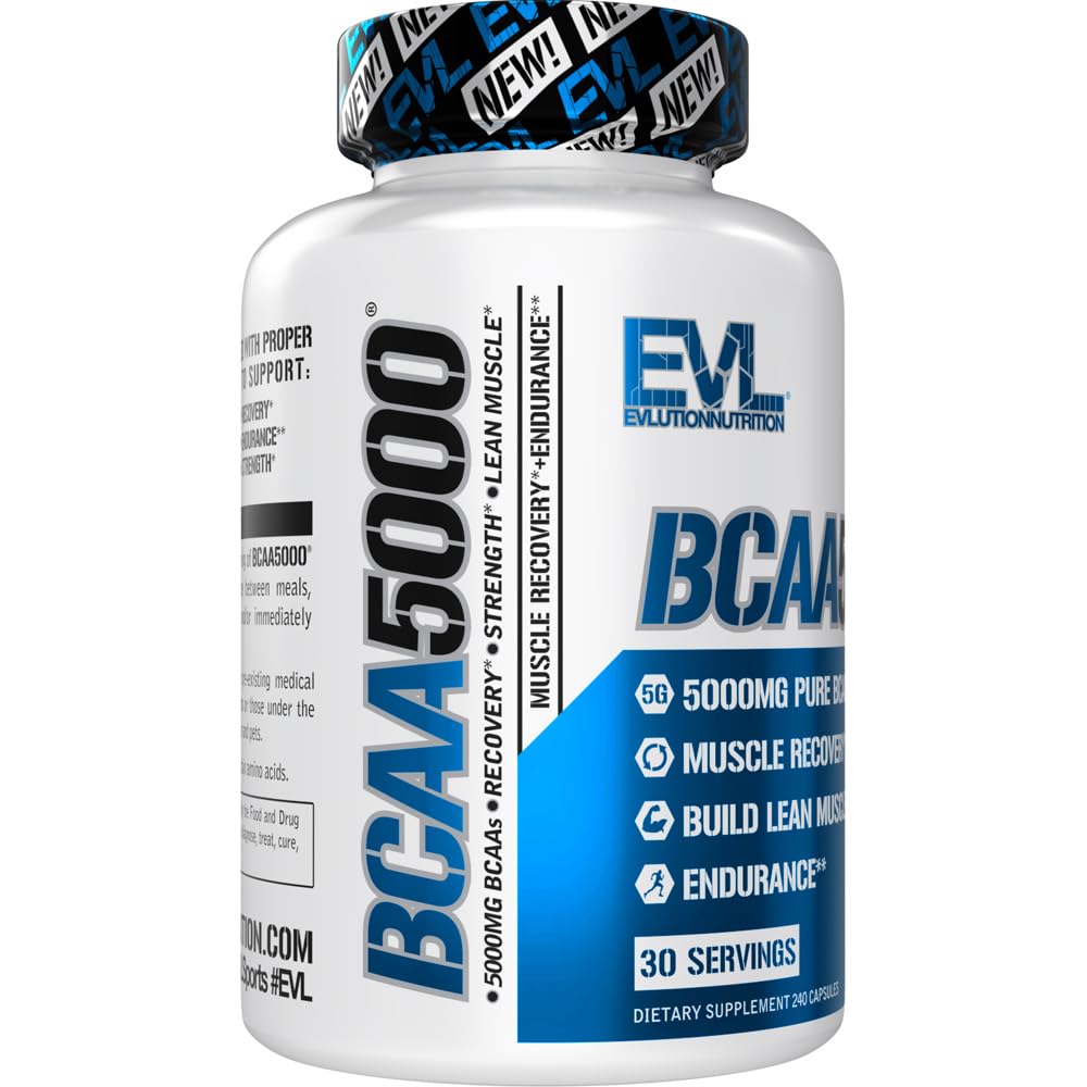 EVL BCAA5000 packaging display shows multi-bottle setup for workouts.