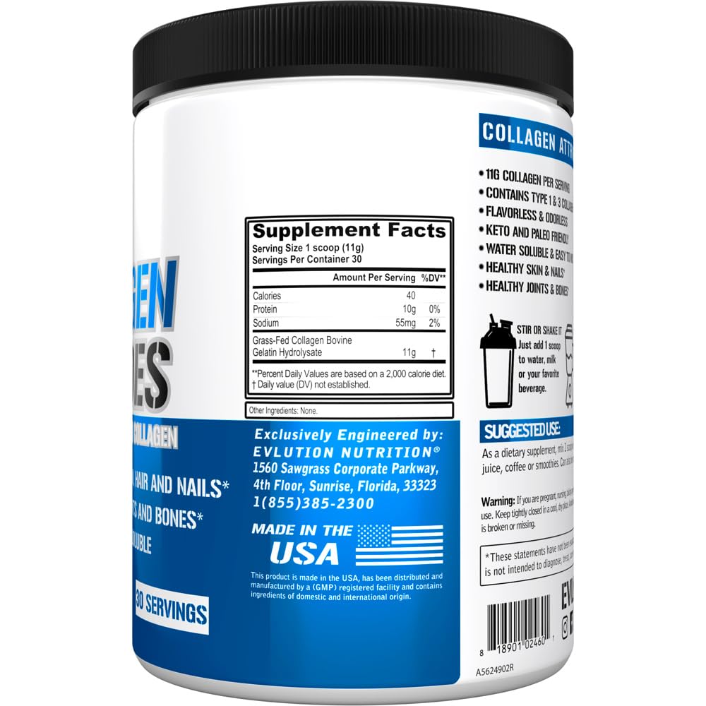 Evlution Collagen Peptides with measuring scoop for easy daily use