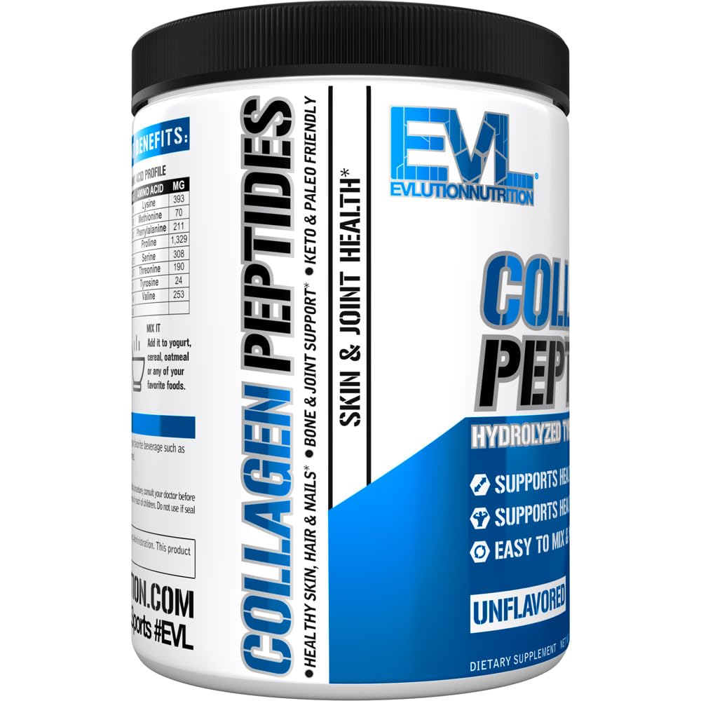 Evlution Collagen Peptides powder box isolated showing pure bovine collagen hydrolysate