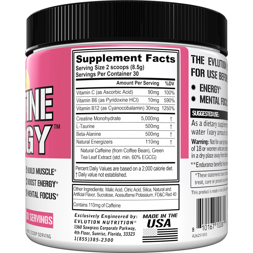 Evlution Creatine Energy powder scoop provides quick, precise servings.