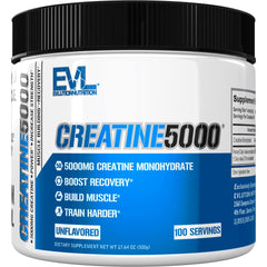 Evlution Creatine5000 bottle being poured for post-workout support