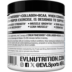 EVL Creatine 5000 + Collagen + BCAA mixing glass for pre-workout ritual.