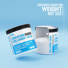 EVL Creatine 5000 + Collagen + BCAA scoop ready to mix for performance and skin health.