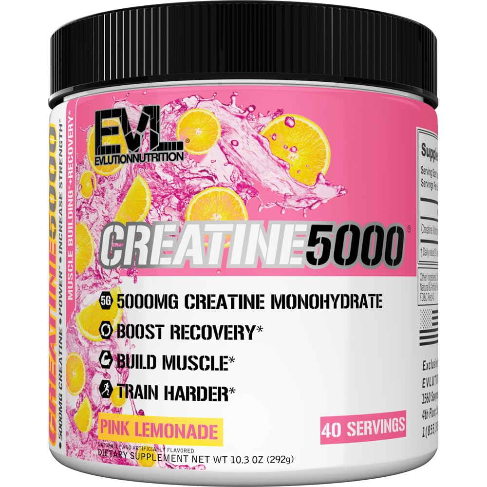 EVL Creatine5000 pink lemonade powder dissolving in water for lean muscle support