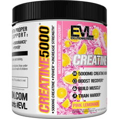EVL Creatine5000 pink lemonade bottle highlighting clean ingredients and quality formulation