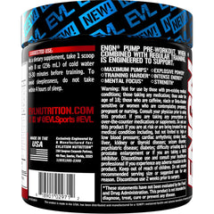 EVLUTION ENGN Pump label close-up highlighting nitric oxide and creatine blend