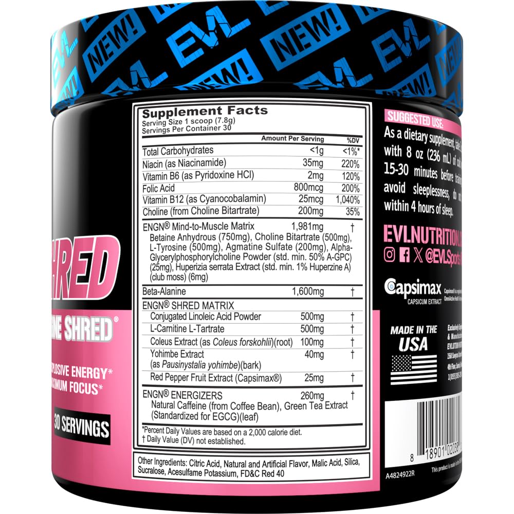 Evlution ENGN Shred bottle pours powder for quick energy during workouts