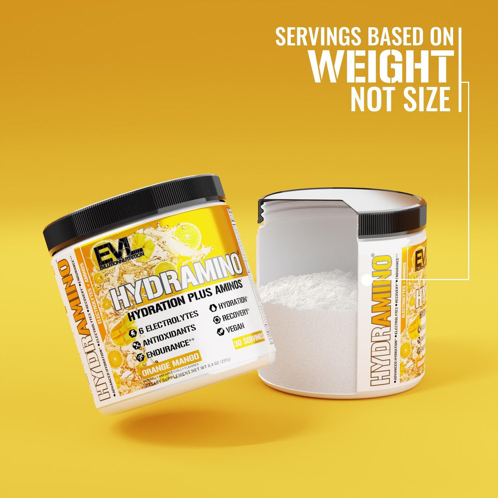 Evlution Hydramino ingredients featuring coconut water for natural electrolytes.