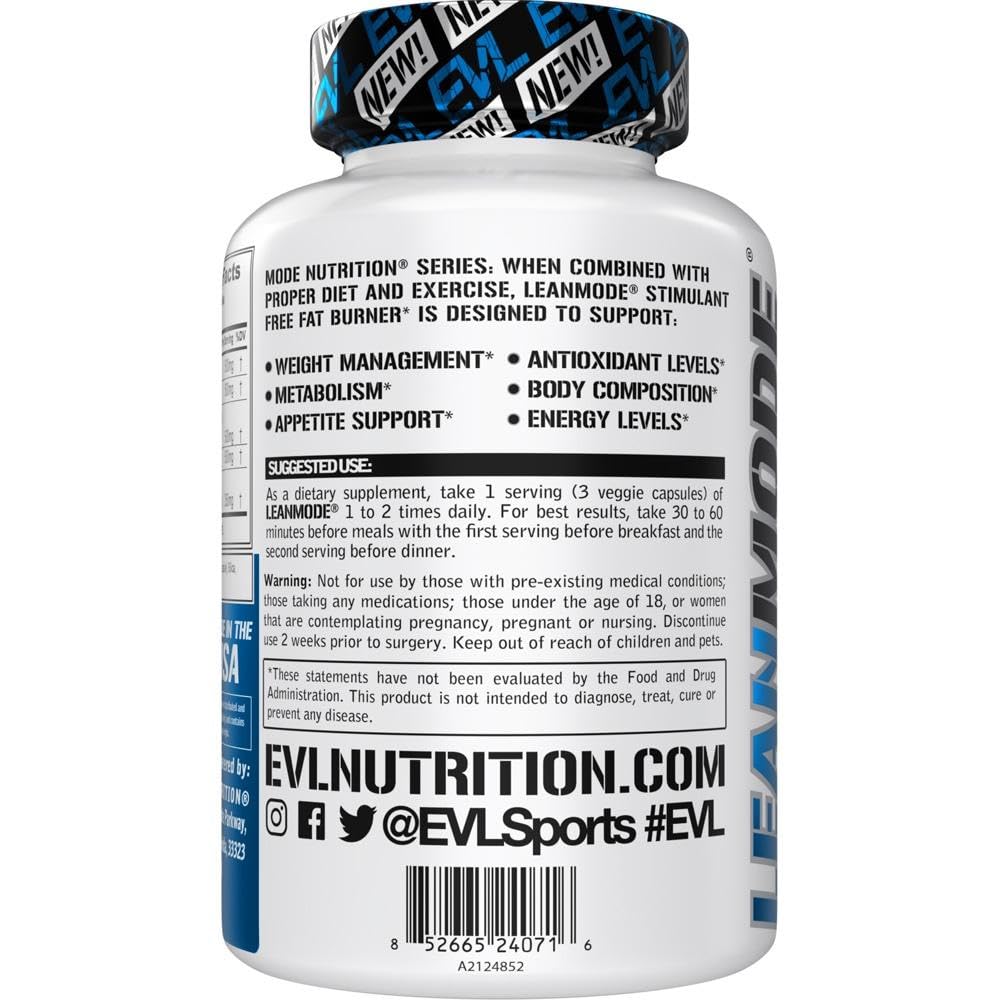 Packaging shot showing the EVL LeanMode bottle with outer box.
