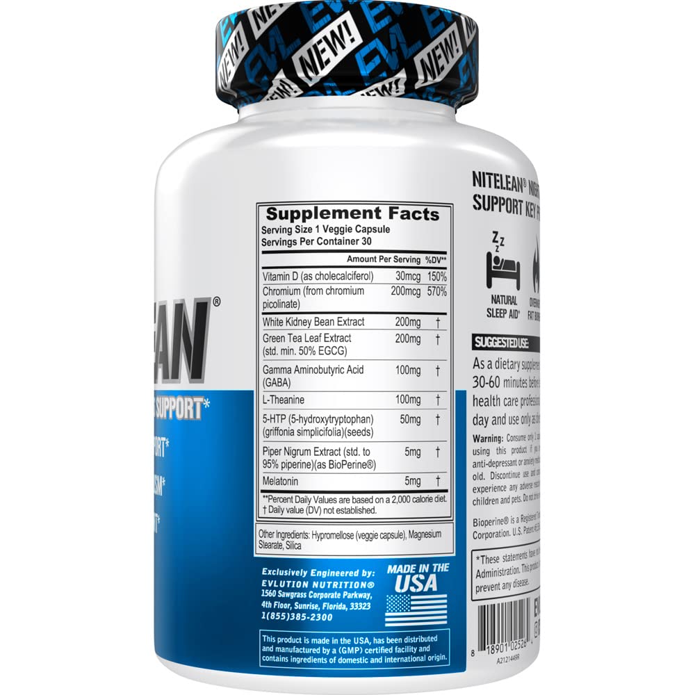 Close-up of Evlution NiteLean capsules for convenient nightly use