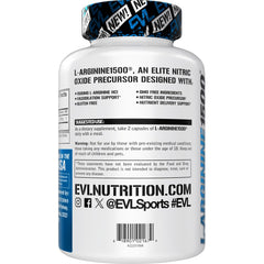 Evlution Nitric Oxide Booster label closeup with arginine info