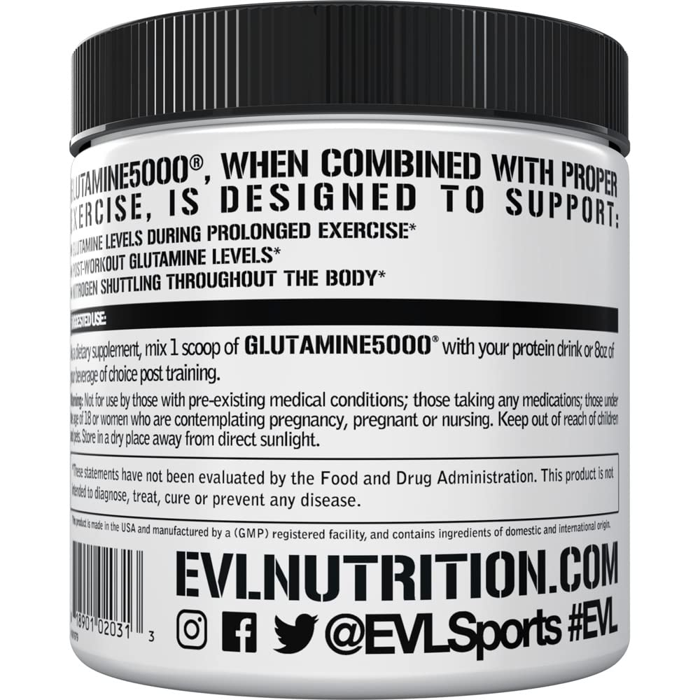 Evlution Pure Vegan L-Glutamine bottle cap close-up showing label details.