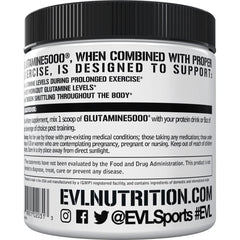 Evlution Pure Vegan L-Glutamine bottle cap close-up showing label details.