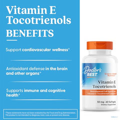 EVNOL SUPRABIO Tocotrienols ingredients chart showing bioenhanced full-spectrum blend.