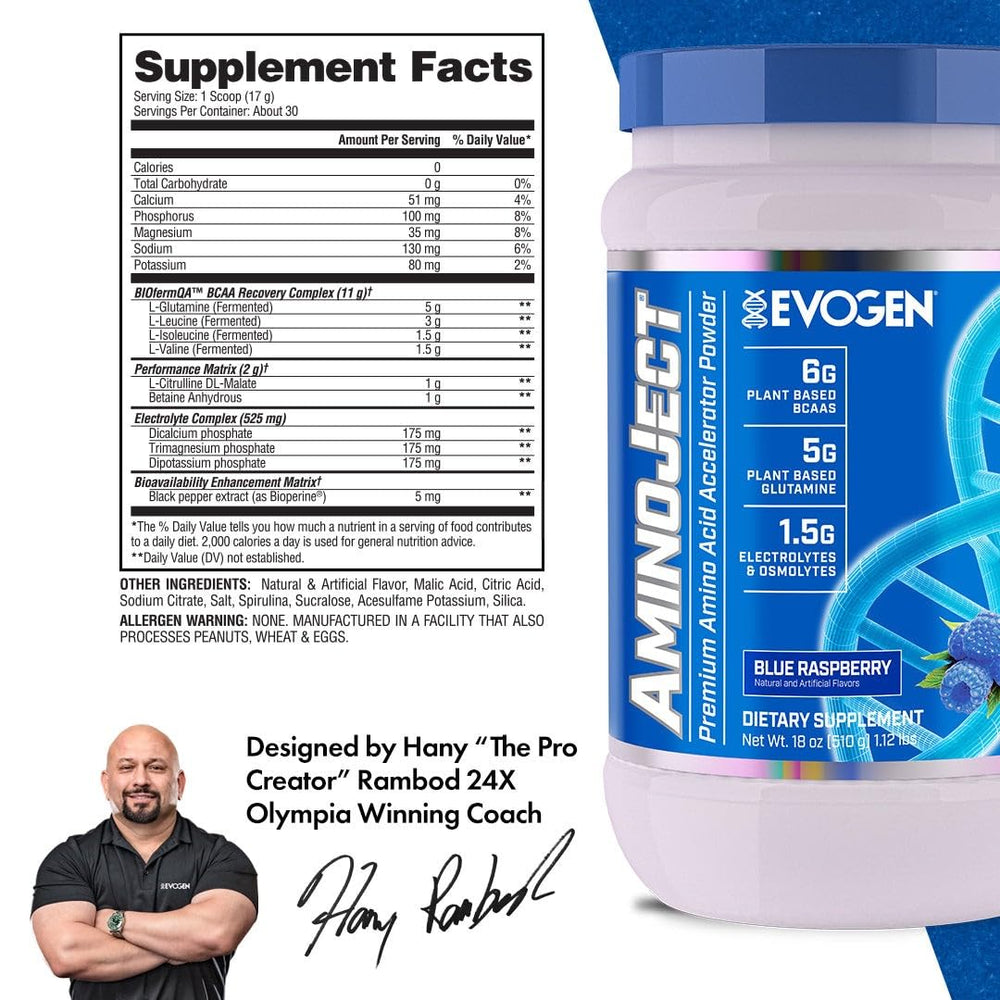 AminoJect fermented plant-based amino acids highlight clean fermentation and vegan formula.