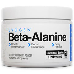 Evogen Beta-Alanine bottle front view supporting endurance during tough workouts.
