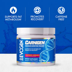 Evogen Carnigen bottle label closeup highlights premium L-Carnitine blend