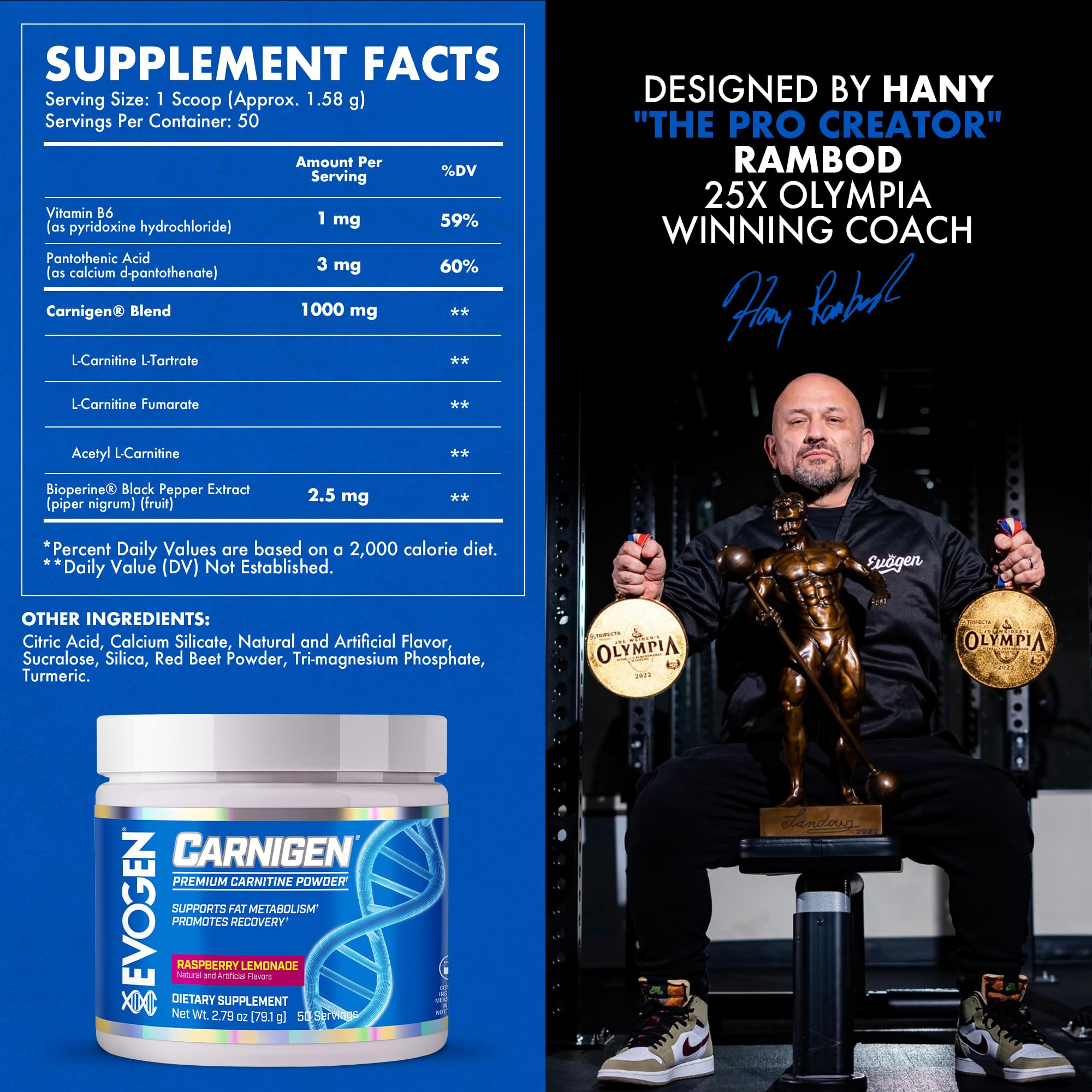 Evogen Carnigen glass with raspberry lemonade suggests tasty, stimulant-free hydration