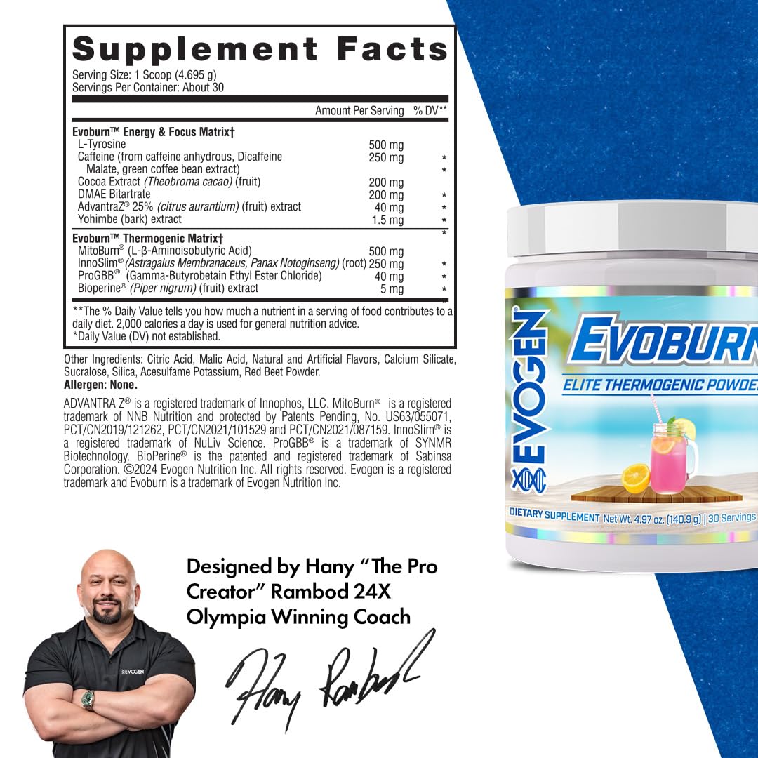 Evogen Evoburn glass of water with powder for a refreshing workout-ready shake.