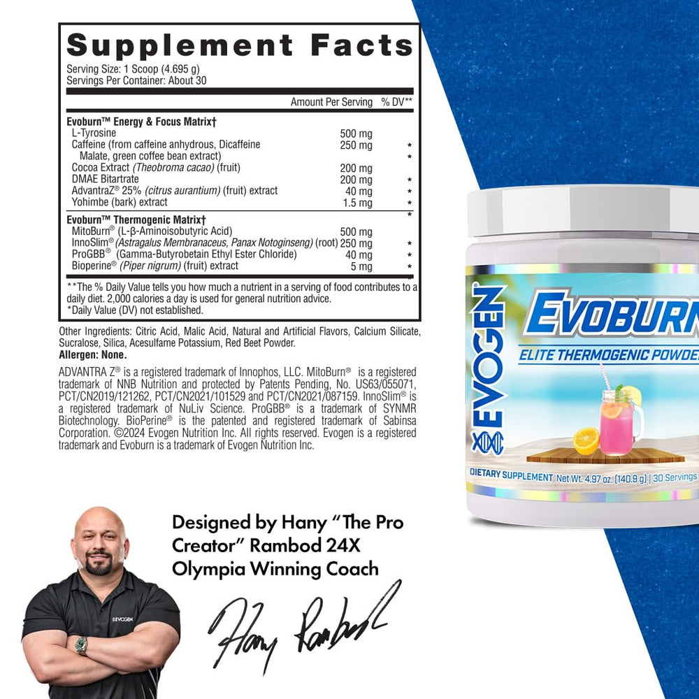 Evogen Evoburn glass of water with powder for a refreshing workout-ready shake.