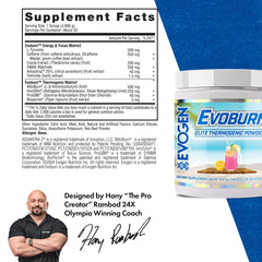 Evogen Evoburn glass of water with powder for a refreshing workout-ready shake.