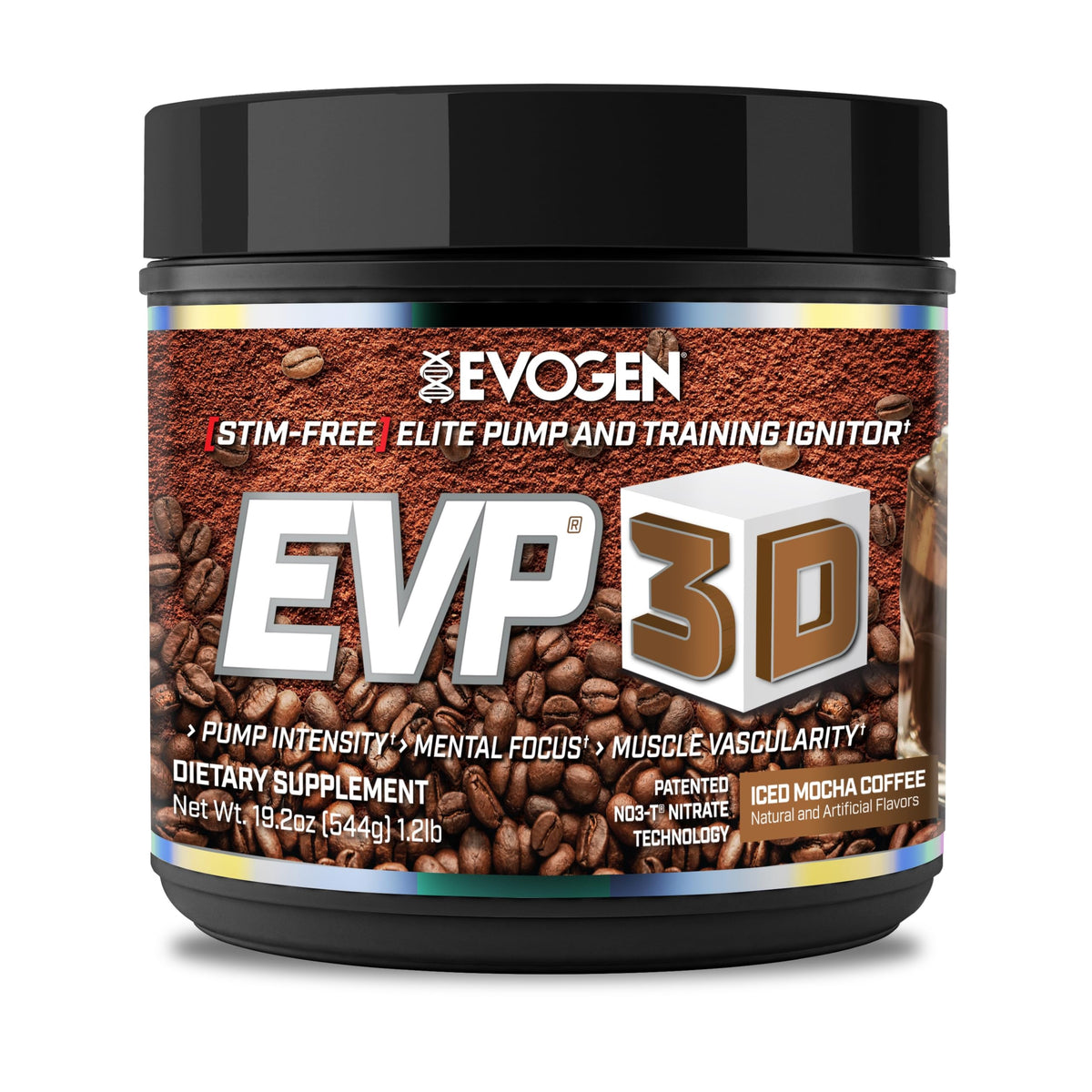 Evogen EVP 3D Iced Mocha bottle pour for fast pre-workout energy and focus