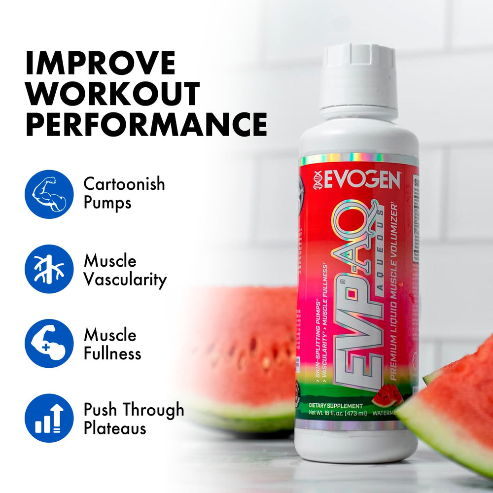 Evogen EVP AQ label and jar illustrating easy mixing and quick energy