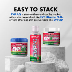 Evogen EVP AQ liquid glycerol pump visual emphasizing muscle fullness and endurance support