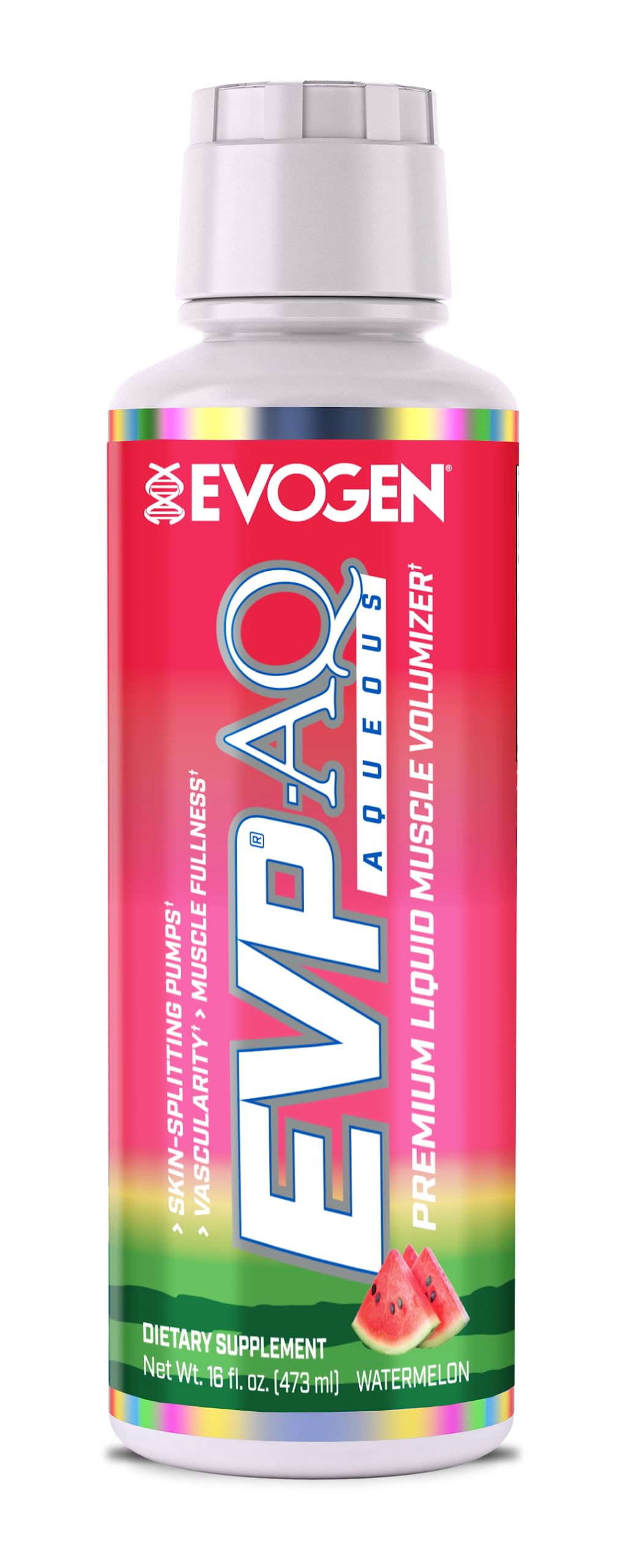 Evogen EVP AQ watermelon bottle highlighting hydration and pump potential during workouts