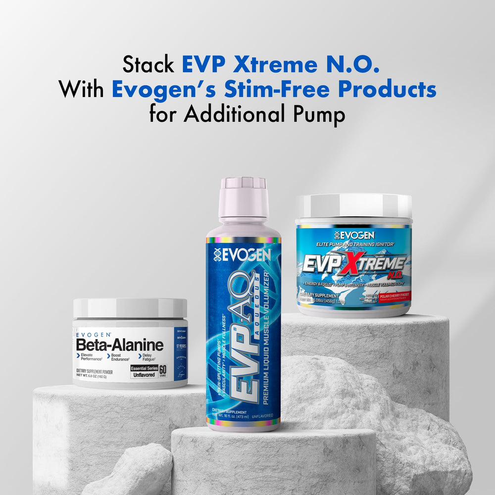Evogen EVP Extreme NO energy and focus powder scoop supports intense training.