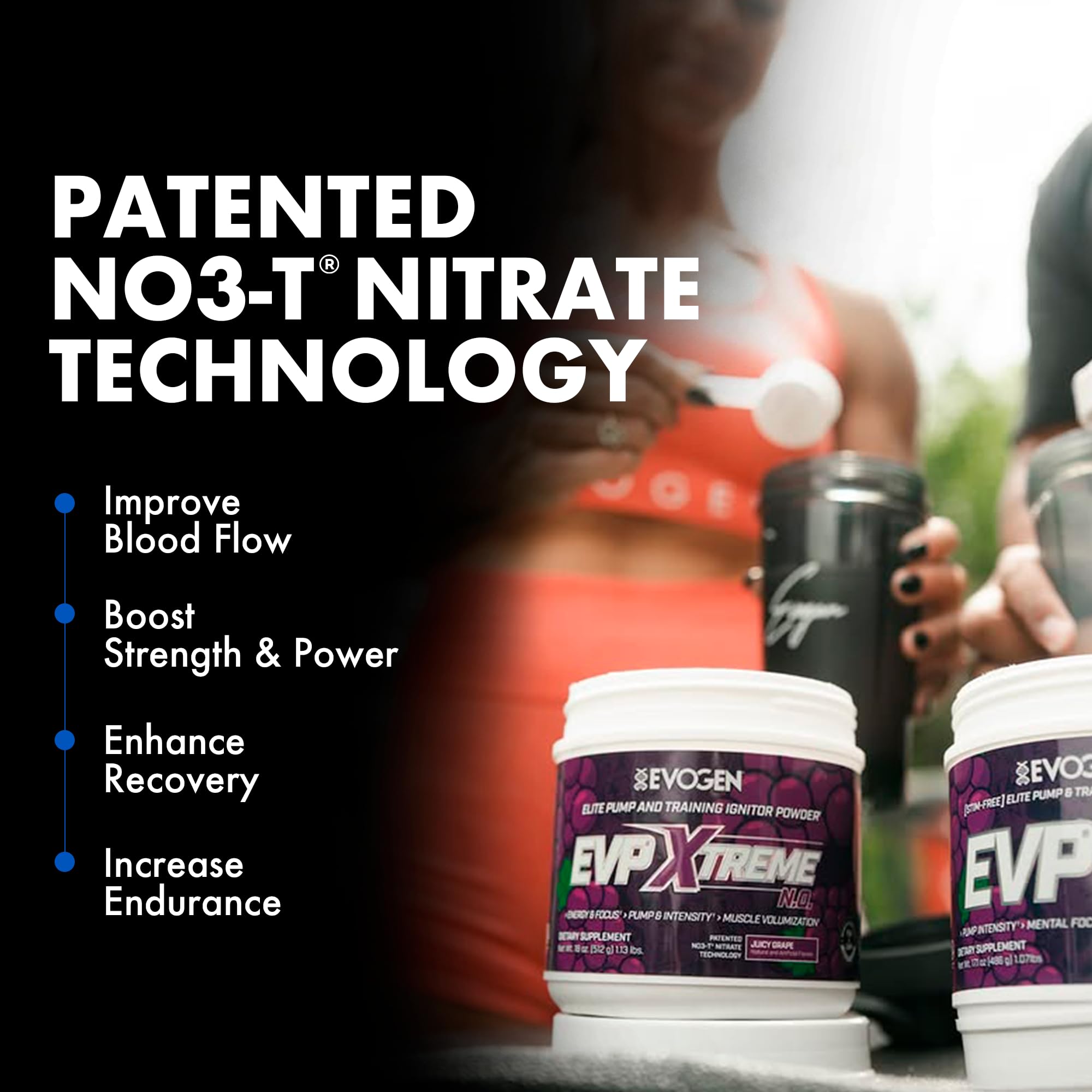 Evogen EVP Xtreme NO Juicy Grape label displays flavor and sugar-free formula.
