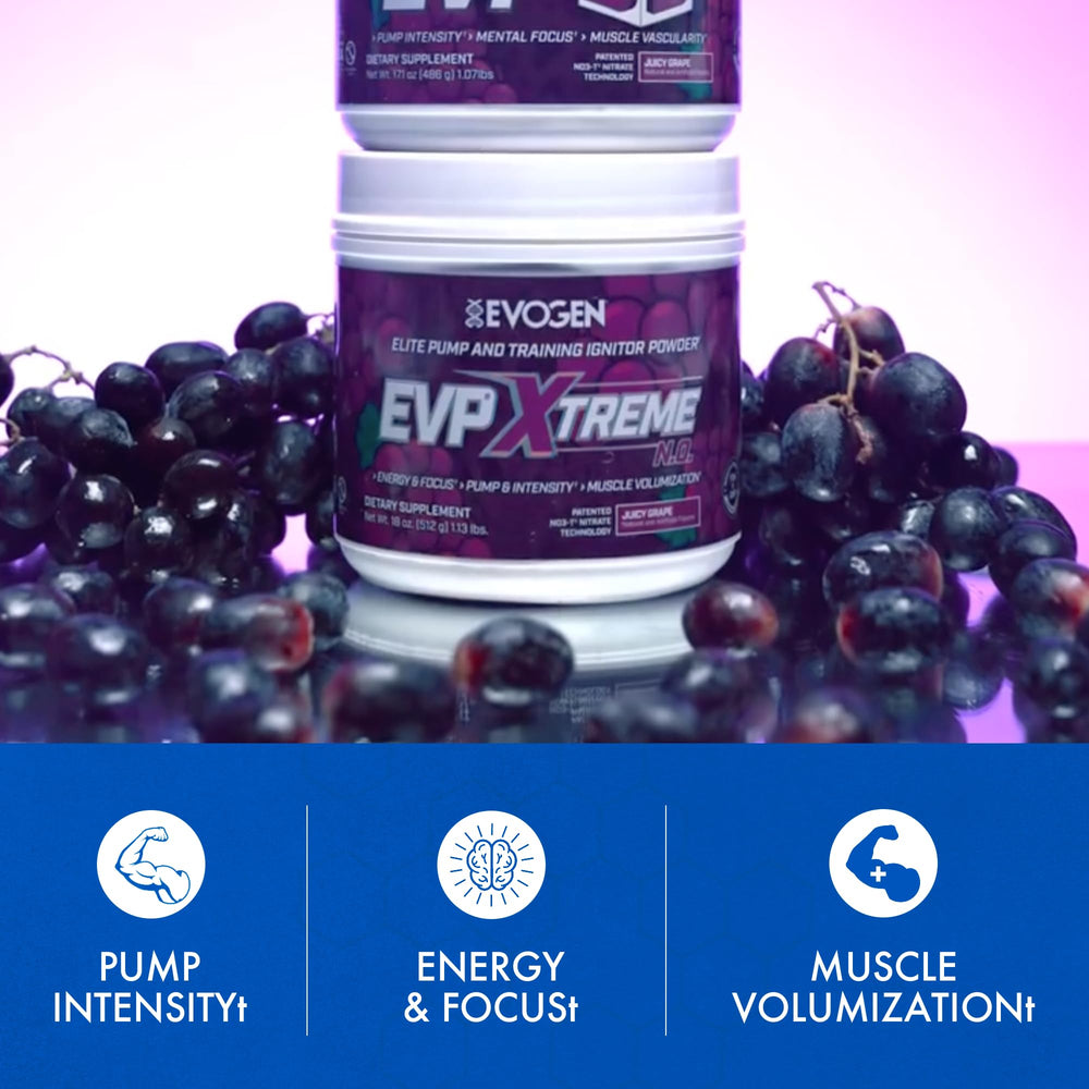 Evogen EVP Xtreme NO powder texture close-up emphasizes smooth mixability.