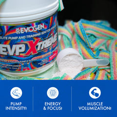Glass of water with Evogen EVP Xtreme NO ready to energize workouts.