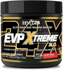 Evogen EVP Xtreme NO bottle pour shows quick workout energy and pump potential.